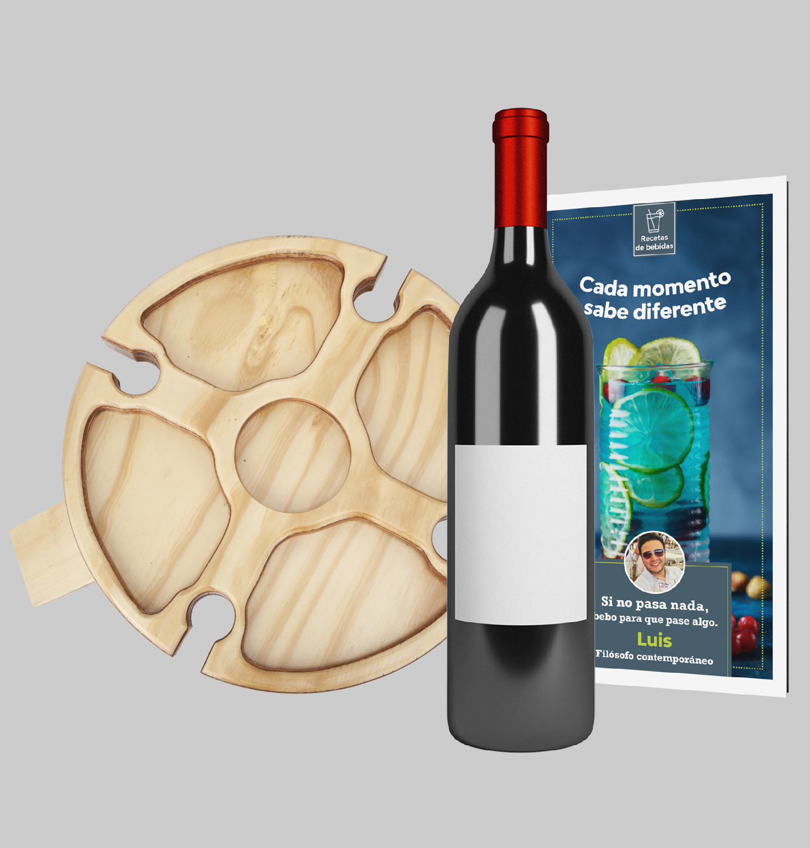 Mesa de quesos y vino para compartir + Recetario + Botella de vino Reserva (750 ml.)